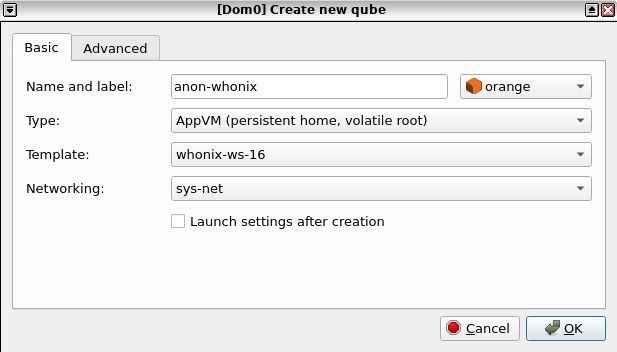 App Qube Creation using Qubes VM Manager (QVMM)